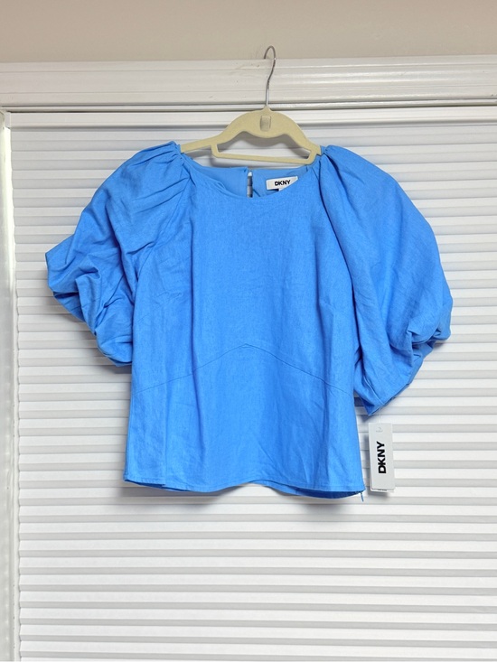 Dkny Tops - DKNY linen blend Puff Sleeve Blouse in Pool Blue